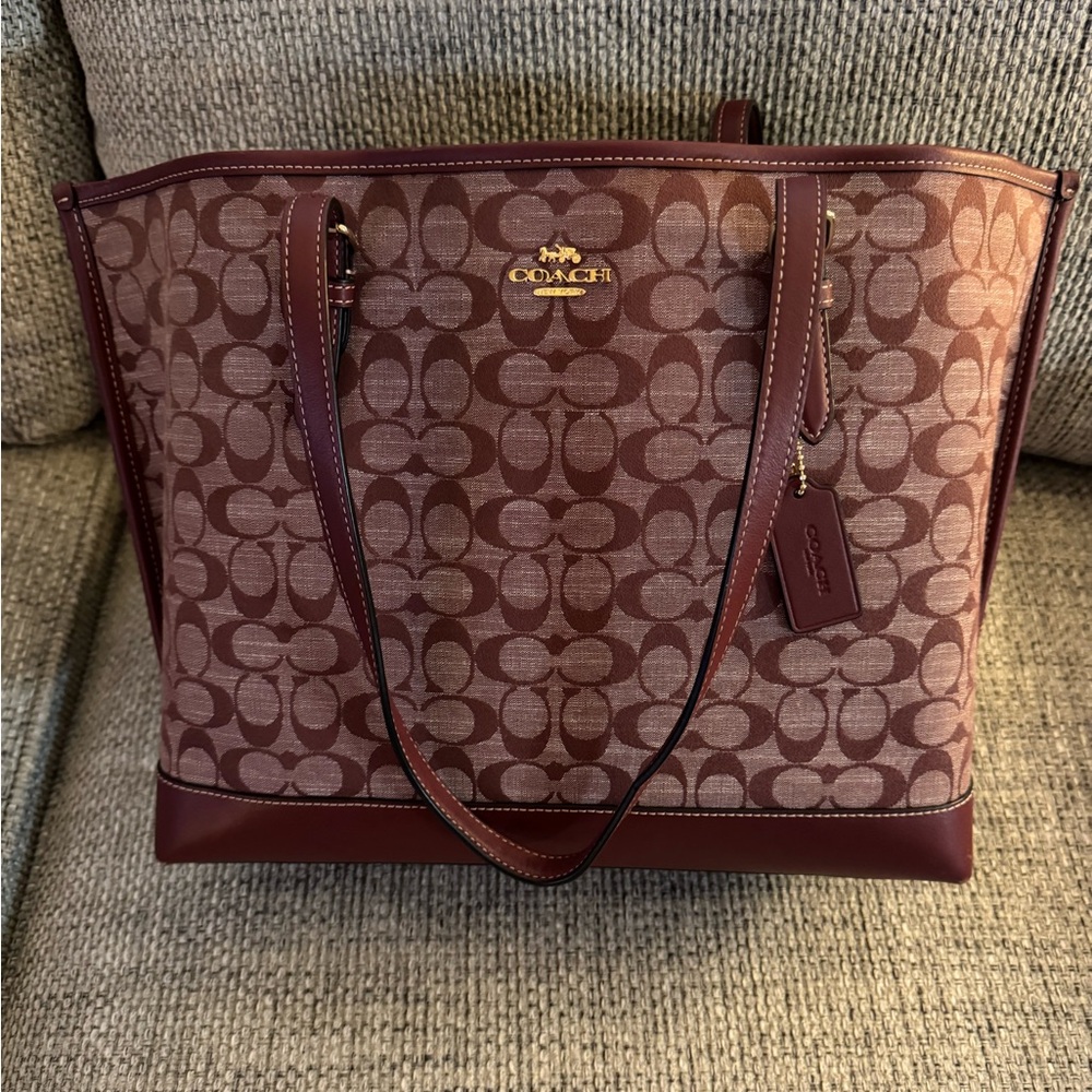 Coach Maroon Mollie Signature Tote